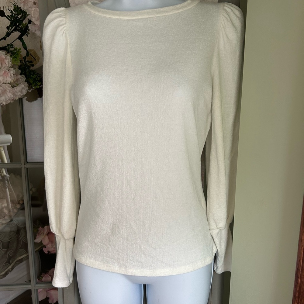 Women’s Alya Elegant White Puff Sleeve Fitted Top Super Soft Size XS